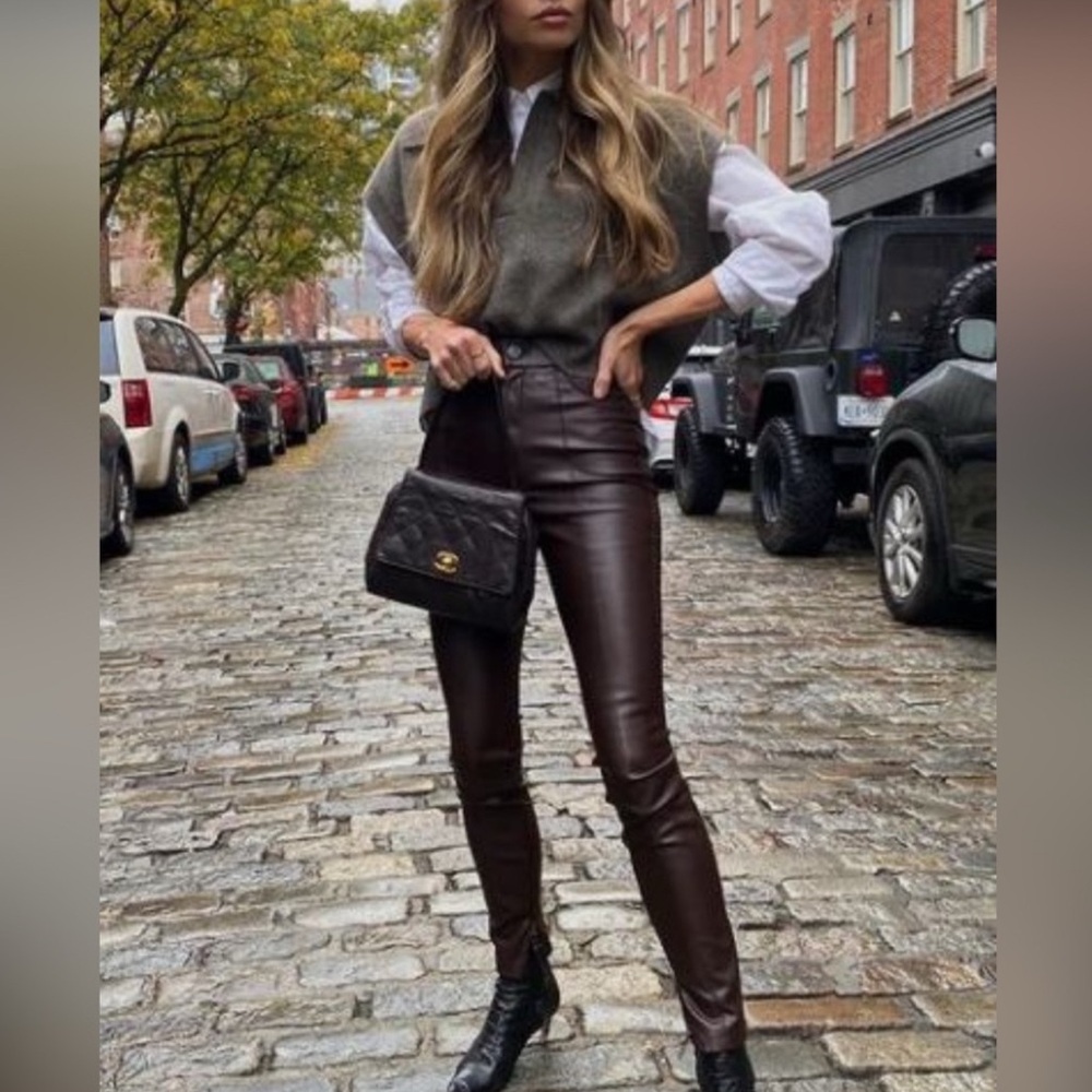 Zara chocolate brown leather leggings/ pants